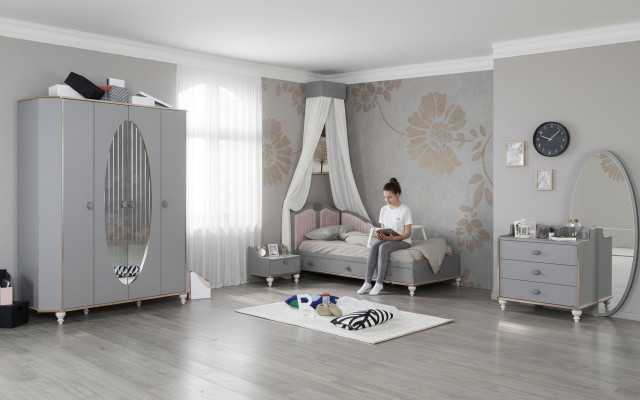 Kinderslaapkamer ontwerpset Bed Nachtkastje Commode Kledingkast 4-delig.