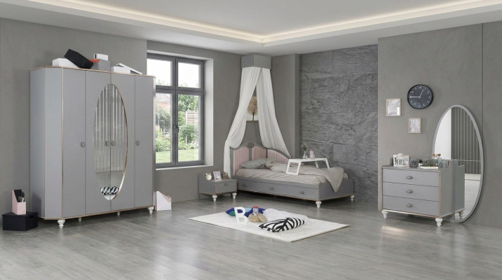 Kinderslaapkamer ontwerpset Bed Nachtkastje Commode Kledingkast 4-delig.