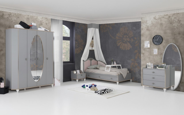 Kinderslaapkamer ontwerpset Bed Nachtkastje Commode Kledingkast 4-delig.