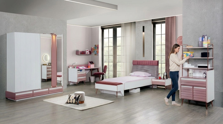 Kinderkamer set 7-delig Luxe bed Nachtkastje Commode Kledingkast Wandplank
