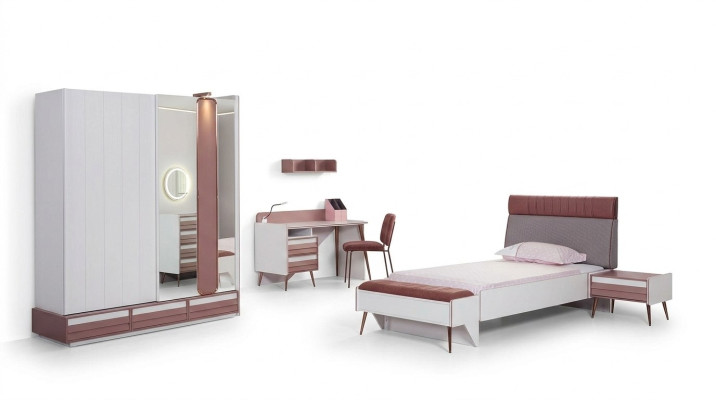 Kinderkamer set 7-delig Luxe bed Nachtkastje Commode Kledingkast Wandplank