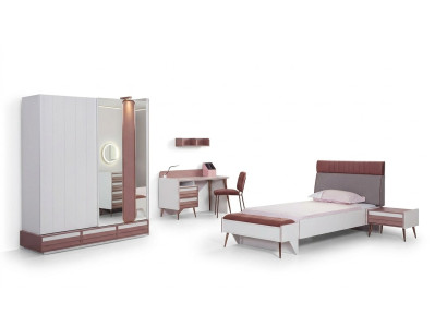 Kinderkamer set 7-delig Luxe bed Nachtkastje Commode Kledingkast Wandplank