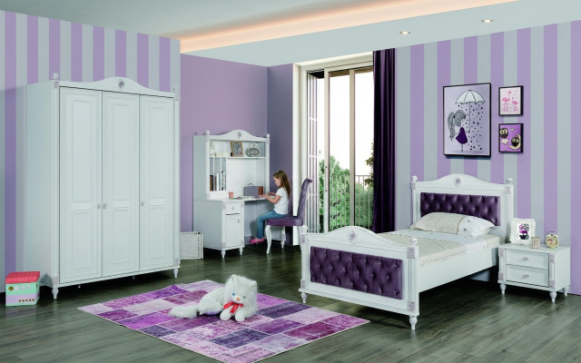 Kinderkamer set meubels Bed Nachtkastje Kledingkast Meubelset 4-delig