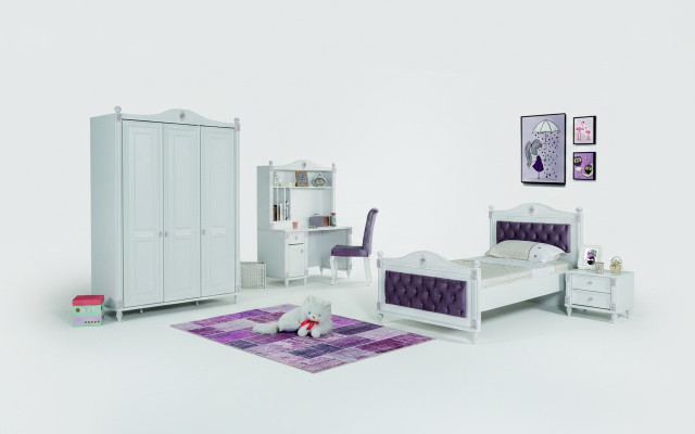 Kinderkamer set meubels Bed Nachtkastje Kledingkast Meubelset 4-delig