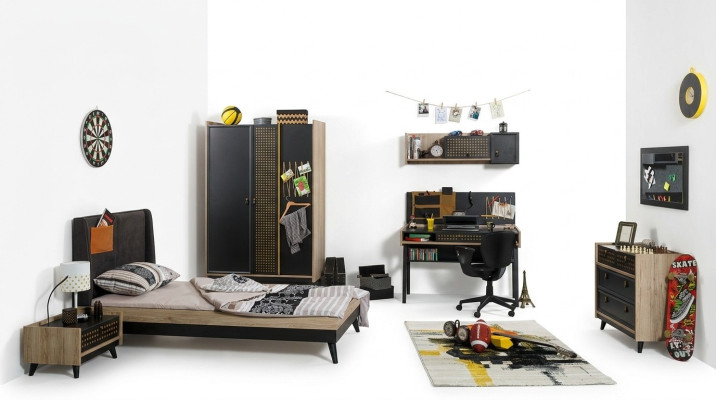 Kinderkamerset Bed Nachtkastje Kledingkast Commode Slaapkamer 6-delig.