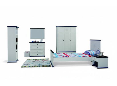 Kinderkamer Compleet Set Bed Nachtkastje Kledingkast Commode Spiegel 6-delig