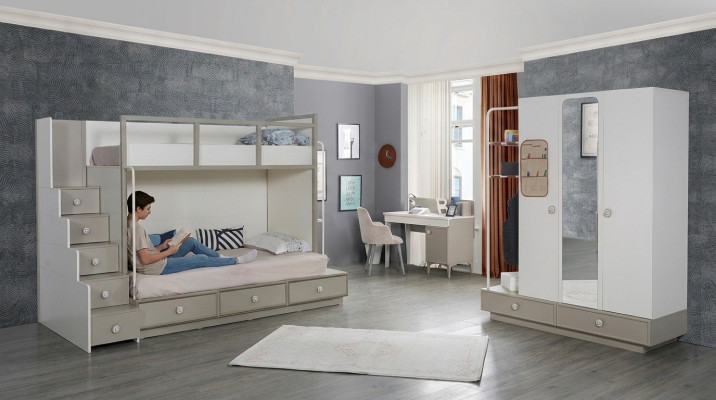 Kinderkamer Slaapkamer Set Houten Meubels Stapelbed Hoogslaper Tafel 3-delig