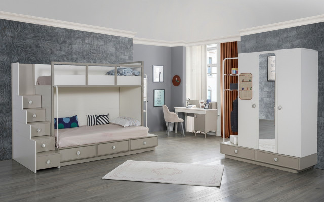 Kinderkamer Slaapkamer Set Houten Meubels Stapelbed Hoogslaper Tafel 3-delig