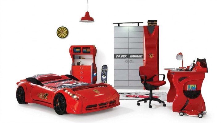 Auto Set Bed Kledingkast Commode Bureau Jongens Meubels 4-delig.