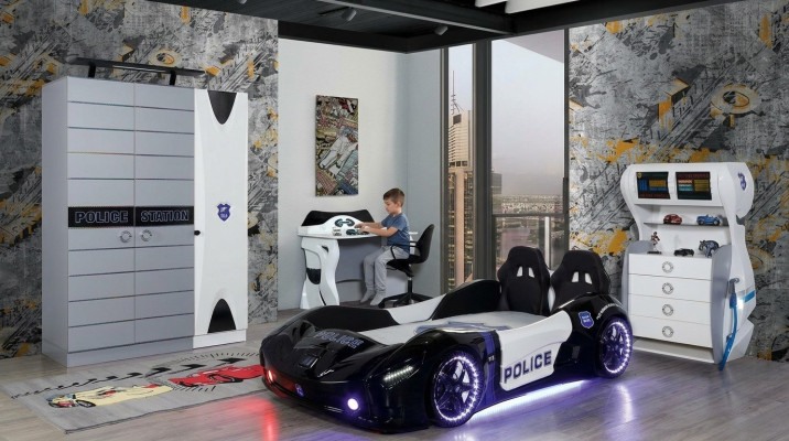 Kinderkamer tienerkamer set autoped kledingkast bureau 4 delen
