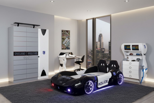 Kinderkamer tienerkamer set autoped kledingkast bureau 4 delen