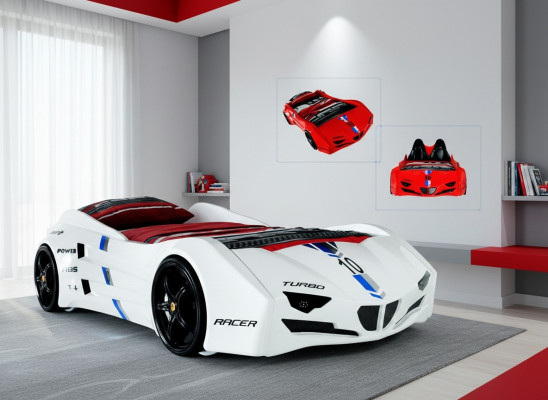 Racecar Car Bed with Mattress Autobed Children's Room Beds Furniture New