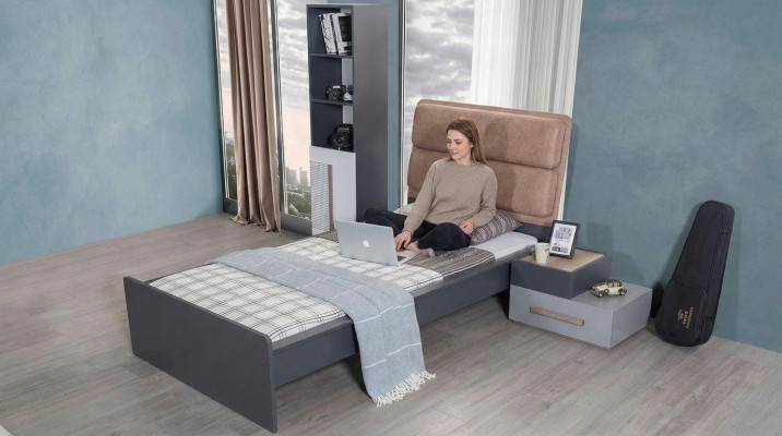 Bed jeugdkamer Bedden Slaapkamer Meubels Eenpersoonsbed Inrichting Grijs
