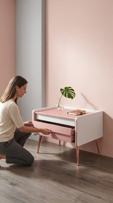 Ontwerp nachtkastjes consoles bijzettafels hout kindernachtkastje kinderkamer.