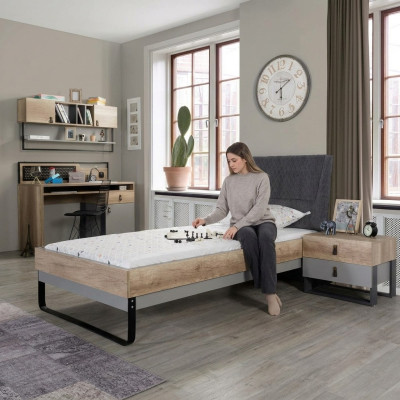 Ontwerper tienerkamer slaapkamer bed nachtkastje bureau 3-delig.