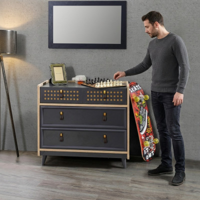 Jongerenkamer ladekast met spiegel luxe console dressoir blauwe meubels