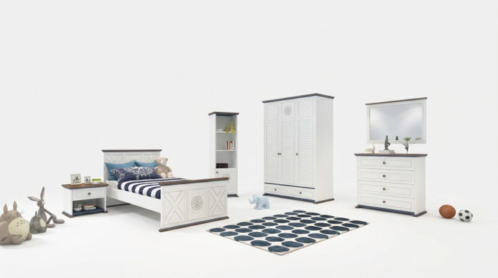 Jongerenkamer Compleet Eenpersoonsbed Garderobekast Commode met Spiegel Ontwerp 6-delig