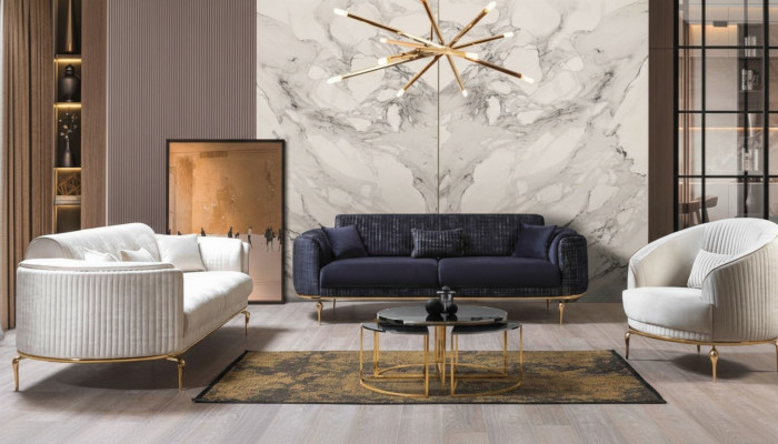 Luxe salonsamenstelling set bankstel 3+3+1 zitplaatsen houten banken fauteuils sofa