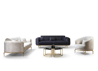 Luxe salonsamenstelling set bankstel 3+3+1 zitplaatsen houten banken fauteuils sofa