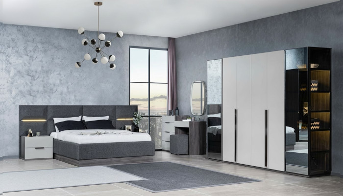 Slaapkamer Bed Nachtkastjes Kledingkast Commode met spiegel Meubelset 5-delig