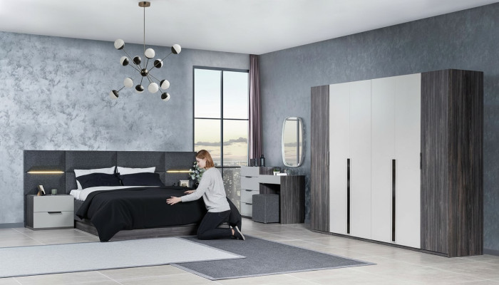Slaapkamer set meubels Bed 2x Nachtkastje Kledingkast Meubels Compleet set 5-delig