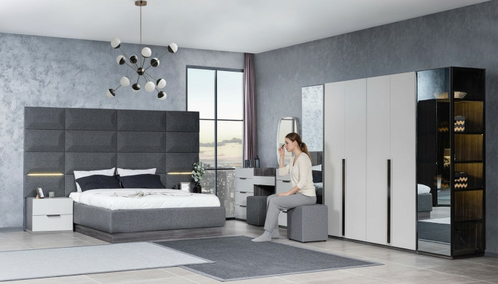 Compleet slaapkamer meubelset Bed 2x nachtkastje Kaptafel Spiegel 5-delig Nieuw