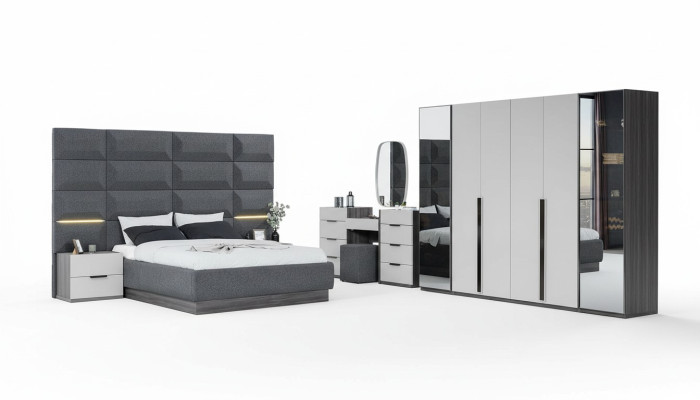 Compleet slaapkamer meubelset Bed 2x nachtkastje Kaptafel Spiegel 5-delig Nieuw