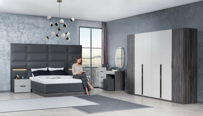 Slaapkamer Bed Nachtkastje Kledingkast Commode met Spiegel Meubelset 5-delig