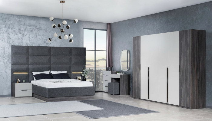 Slaapkamer Bed Nachtkastje Kledingkast Commode met Spiegel Meubelset 5-delig