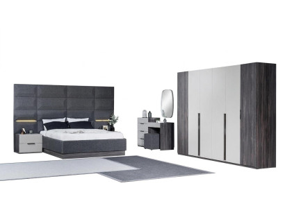 Slaapkamer Bed Nachtkastje Kledingkast Commode met Spiegel Meubelset 5-delig