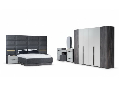 Slaapkamer Bed Nachtkastje Kledingkast Commode met Spiegel Meubelset 5-delig