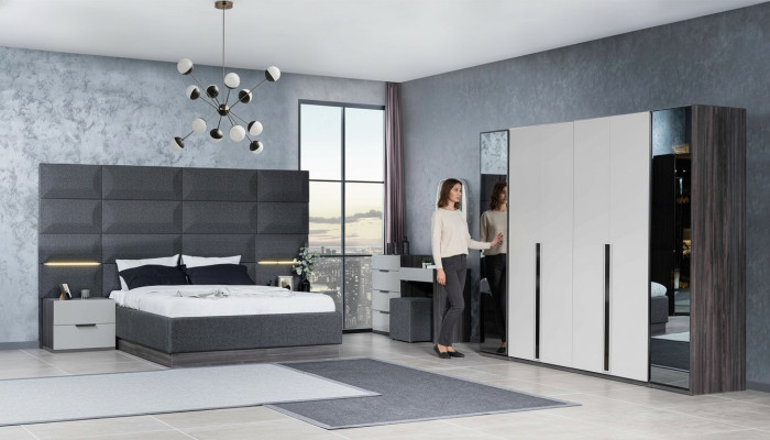 Slaapkamer Bed Nachtkastje Kledingkast Commode met Spiegel Meubels Hout Luxe
