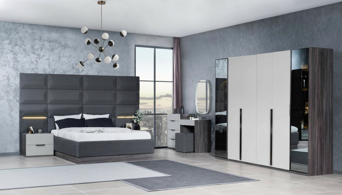 Slaapkamer Bed Nachtkastje Kledingkast Commode met Spiegel Meubels Hout Luxe