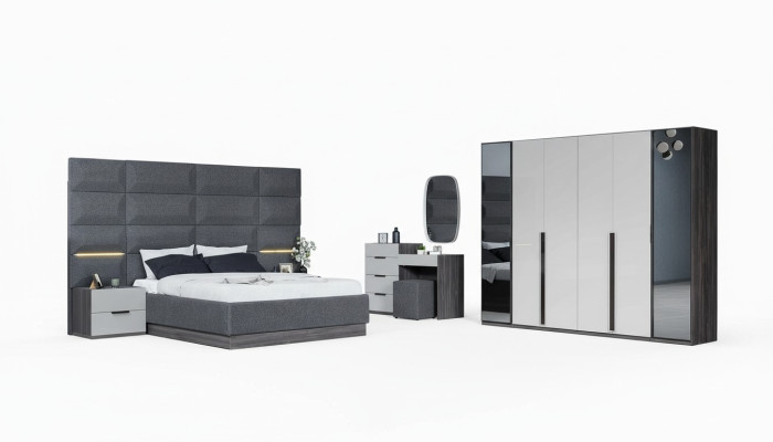 Slaapkamer Bed Nachtkastje Kledingkast Commode met Spiegel Meubels Hout Luxe