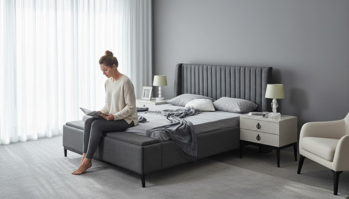 Bett Design Dubbelbed Bedden Bekleding Slaapkamermeubels Hotel Bedframe Grijs