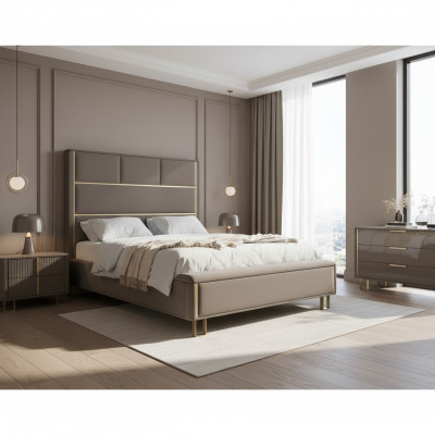 Taupe gestoffeerde bedden tweepersoonsbed houten slaapkamermeubels Hotel gestoffeerd 180x200.