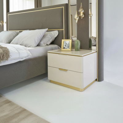 Slaapkamerconsoles nachtkastjesset 2x nachtkastjes luxe hotelmeubilair beige nieuw