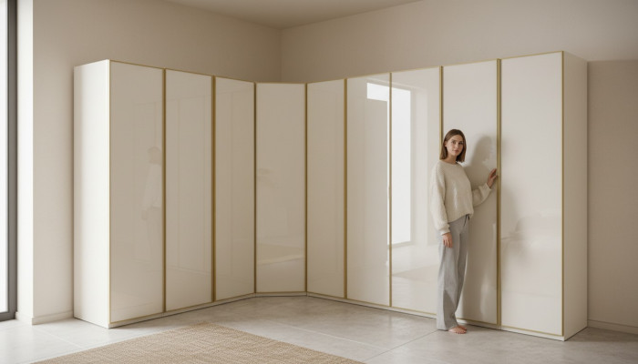 Hoogglans kledingkast Slaapkamerkasten Hoekkast Luxe meubels Goud Beige