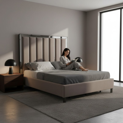 Bedontwerp Bedbekleding Slaapkamer Hoteldesign Tweepersoonsbed Metaal Taupe Nieuw