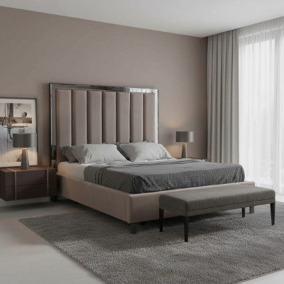 Bedontwerp Bedbekleding Slaapkamer Hoteldesign Tweepersoonsbed Metaal Taupe Nieuw