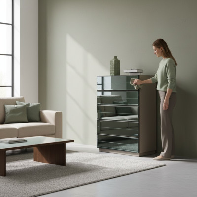 Spiegel Voorkant Commode Kasten Grijze hoge kast Spiegel Sideboard Luxe ontwerp