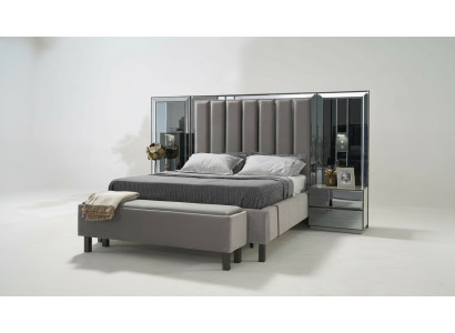Slaapkamer set Bed 2x nachtkastje Kruk Dubbele Bedden Beklede meubels 4-dlg. Nieuw