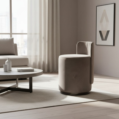 Ontwerp fauteuil Luxe Ottomaanse kaptafel Voetenbank Ronde gestoffeerde stoel Bruine bank