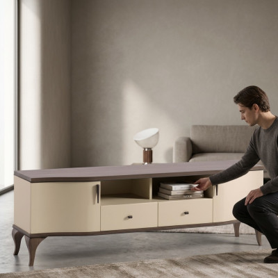 esthetische houten tv-kast in beige tinten