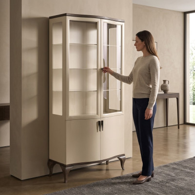 Luxe tweedeurs vitrinekast glazen kast houten kasten meubels Nieuw