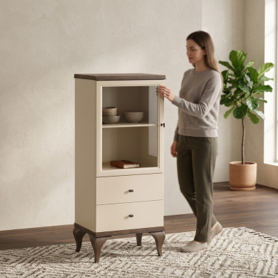Glas Kast Woonkamer Kasten Dressoir Beige Vitrine Meubels Hout