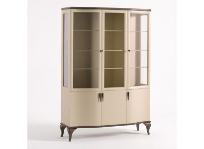 Vitrine glazen kast luxe sideboard vitrine woonkamer beige hout nieuw.