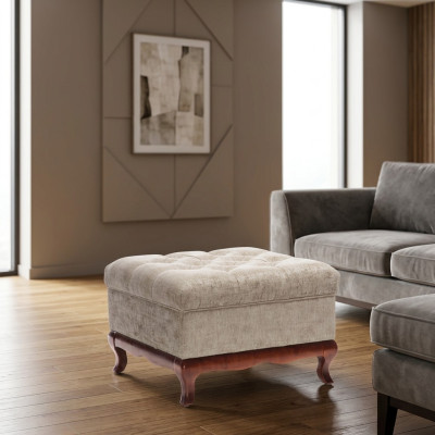 Poef Designer Chesterfield Voetenbank Textiel Beige Bekleding Bank Stof