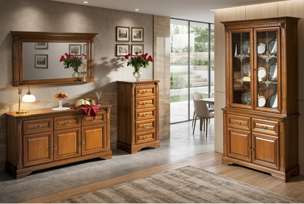 Woonkamerkast dressoir Italië spiegel klassieke set 3-delig hout