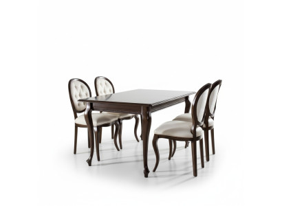 Donkerbruine houten eettafel Klassieke leren Chesterfield stoelen Designer 5-delige set